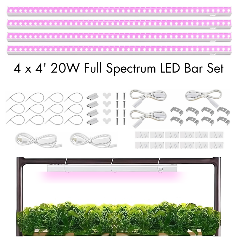 4-Pack 4ft LED Grow Lights – 20W Full Spectrum for Indoor Plants