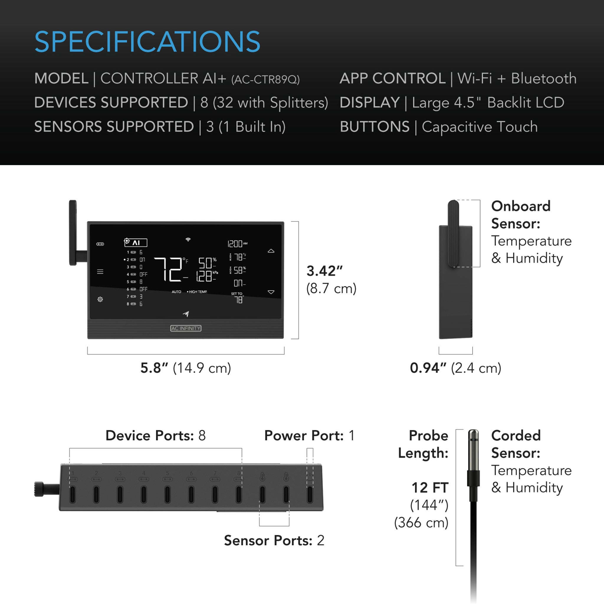 AC Infinity CONTROLLER AI+ Environmental Controller, Dual-Zone VPD, Temperature and Humidity